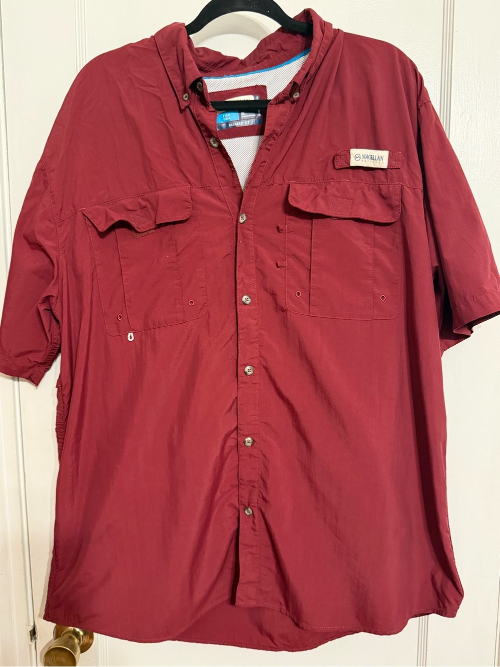 Magellan Outdoors Fishing Shirt Men's Button-Up Shirt in Burgundy Red